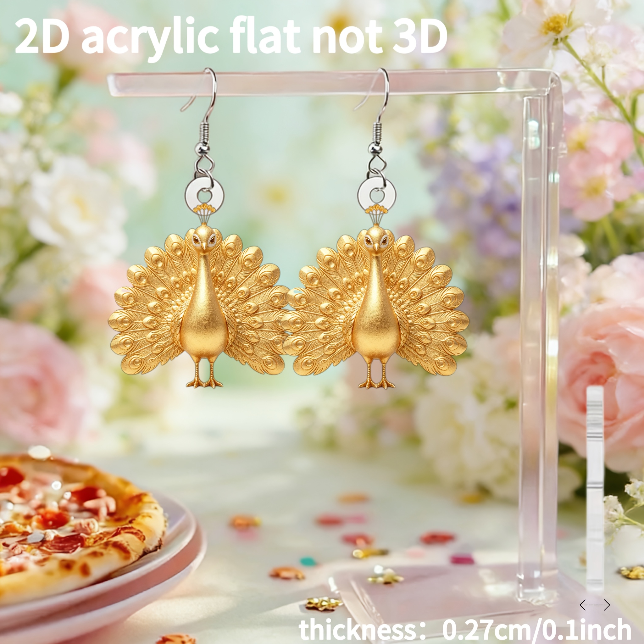 Women's 2D Flat Peacock Earrings for Daily Wear